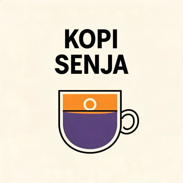 Logo: Logo minimalis kedai kopi 'Kopi Senja', cangkir berisi senja
