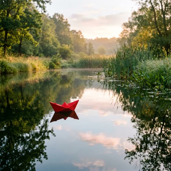Nano Banana 2: Kata yang sama, mesin berbeda: “Perahu kertas merah mengapung di kolam tenang, cahaya pagi”. Pilih gaya yang Anda suka, lalu jadikan milik Anda.