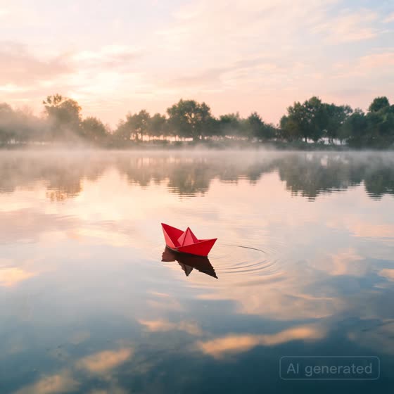 Seedream 5 Lite: Kata yang sama, mesin berbeda: “Perahu kertas merah mengapung di kolam tenang, cahaya pagi”. Pilih gaya yang Anda suka, lalu jadikan milik Anda.
